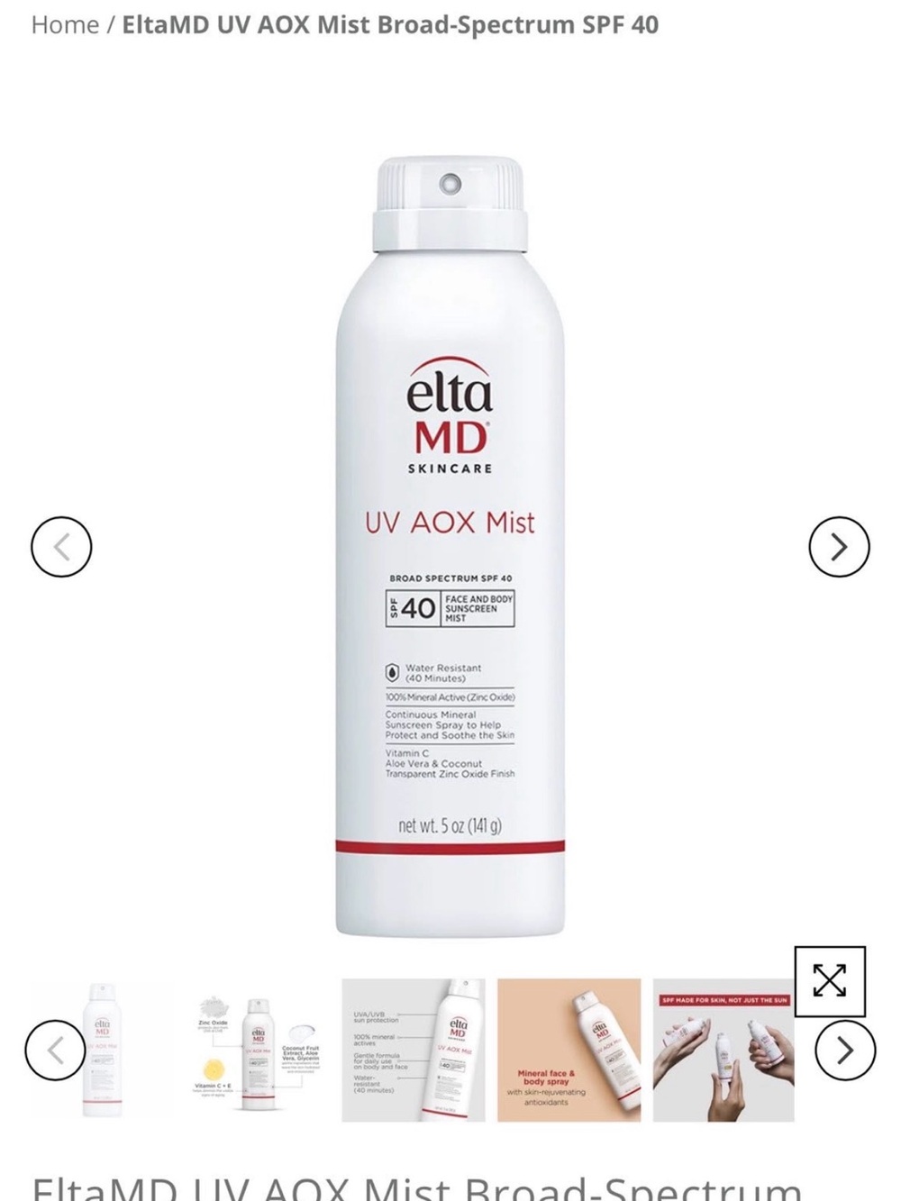 EltaMD UV AOX Mist SPF 40 - White with Red Accents